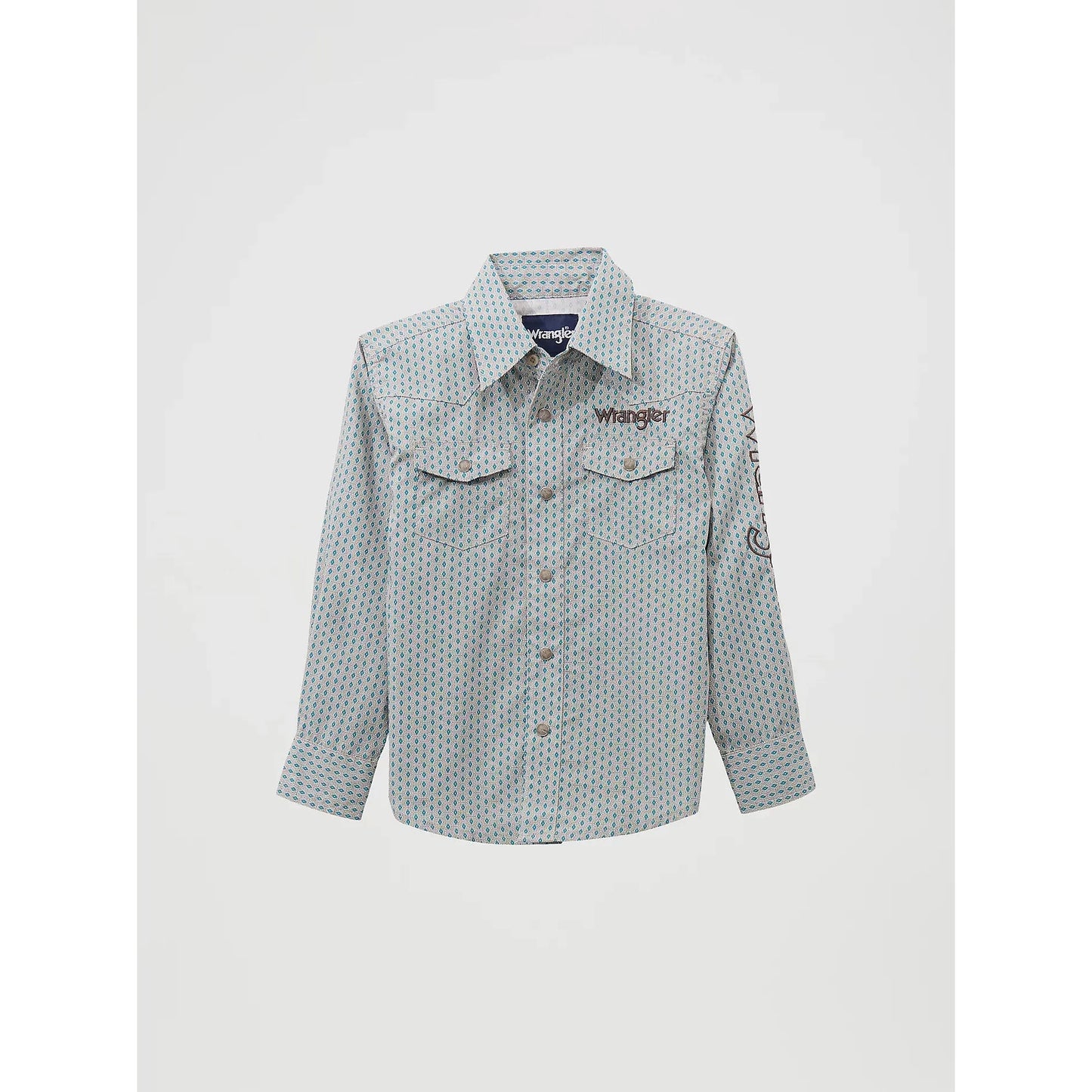 Wrangler Boy's Logo Western Snap Long Sleeve Shirt - Peacock