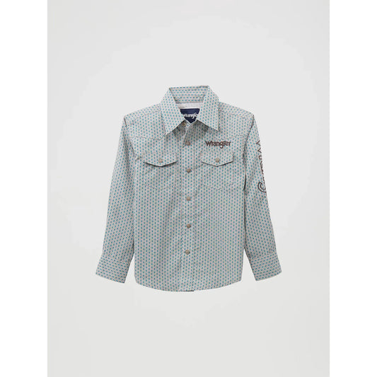 Wrangler Boy's Logo Western Snap Long Sleeve Shirt - Peacock