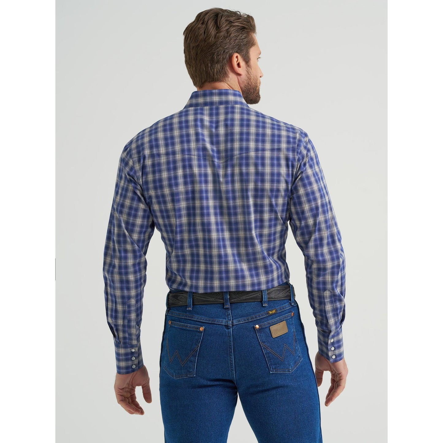 Wrangler Men's Wrinkle Resistant Long Sleeve Western Plaid Shirt - Blue/White