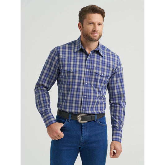 Wrangler Men's Wrinkle Resistant Long Sleeve Western Plaid Shirt - Blue/White
