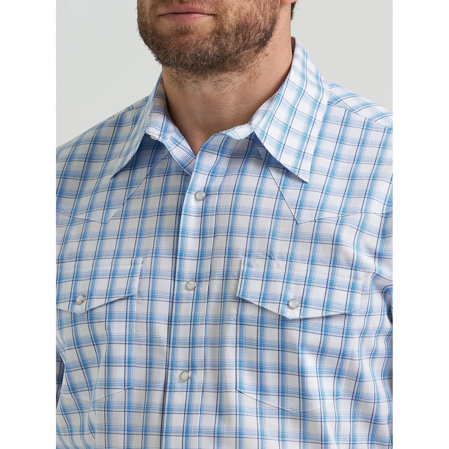 Wrangler Men's Wrinkle Resistant Long Sleeve Western Plaid Shirt - True Blue Plaid