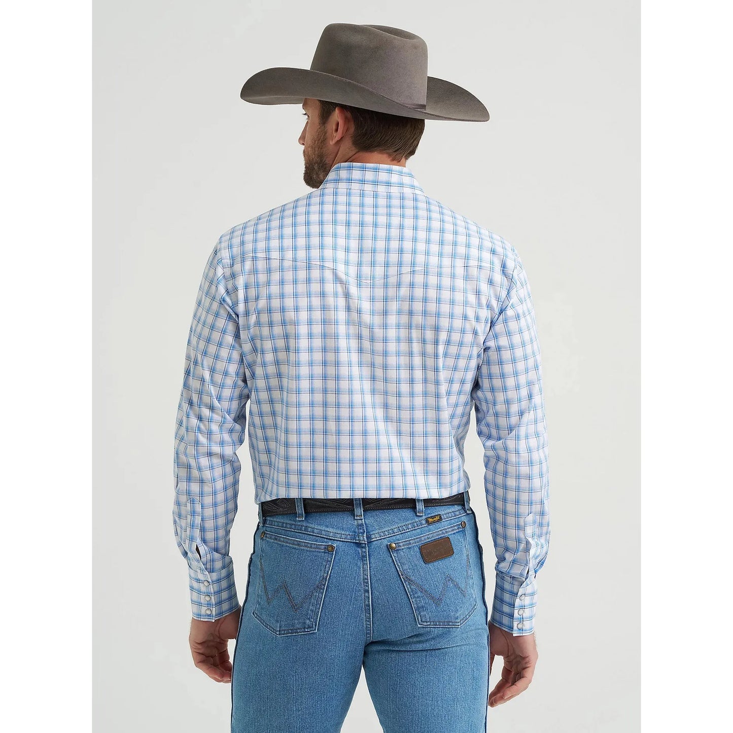 Wrangler Men's Wrinkle Resistant Long Sleeve Western Plaid Shirt - True Blue Plaid