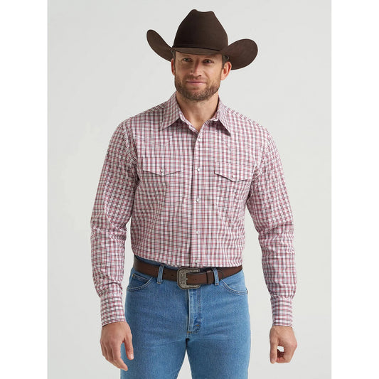 Wrangler Men's Wrinkle Resistant Western Plaid Long Sleeve Shirt - Scarlet Layer