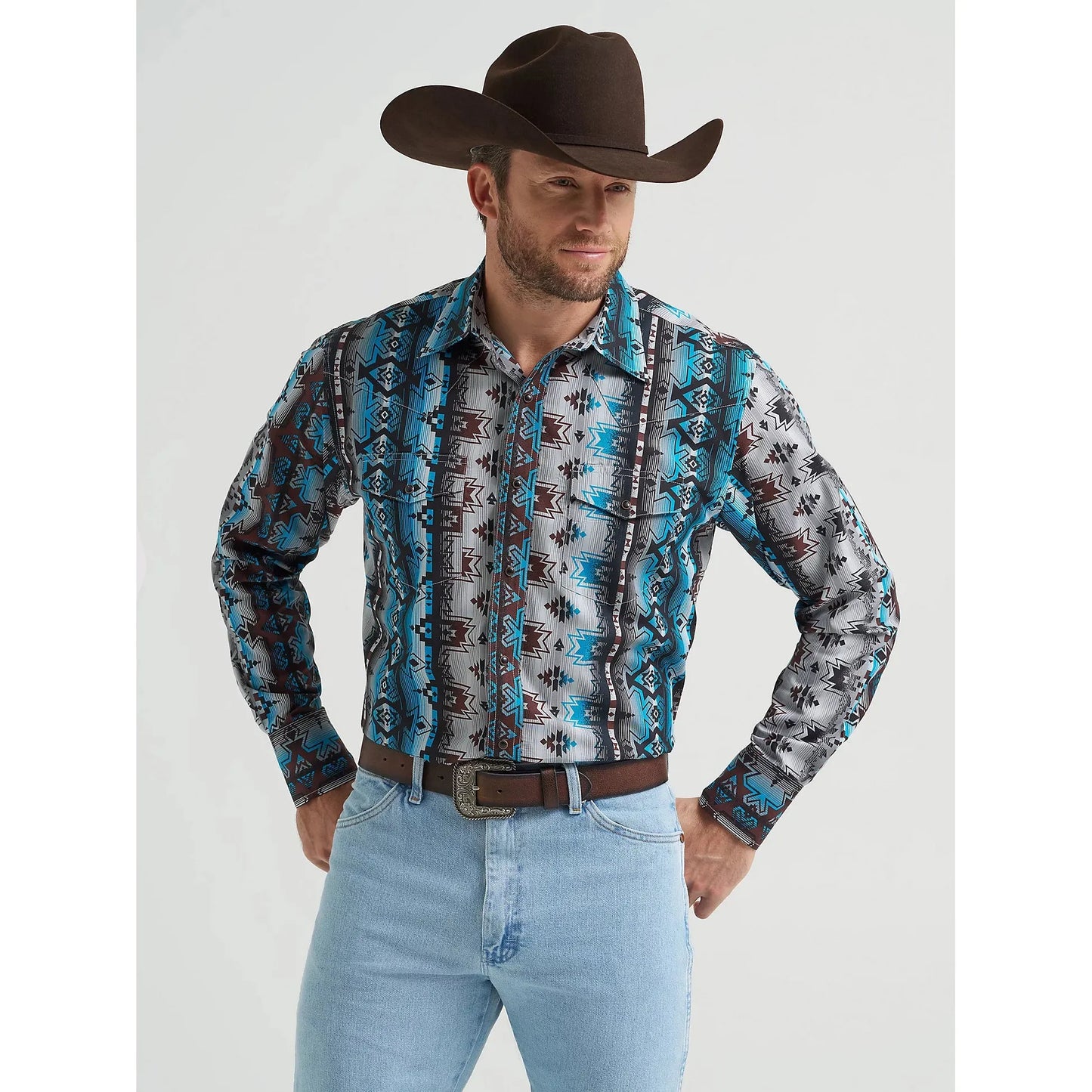 Wrangler Men's Checotah Western Snap Long Sleeve Dress Shirt - Cloudy Burgundy