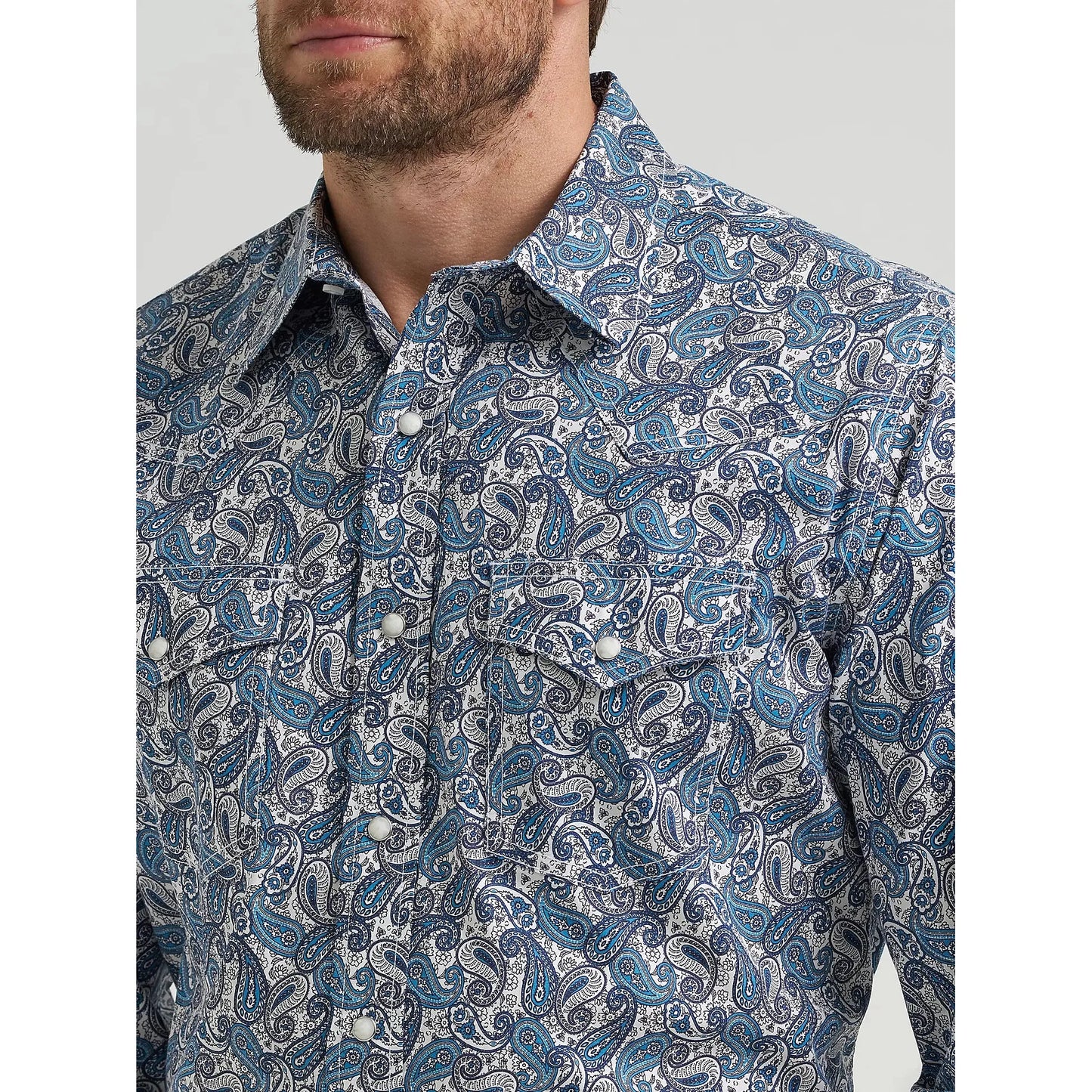Wrangler Men's Competition Western Snap Long Sleeve Shirt - Blue Mix Paisley