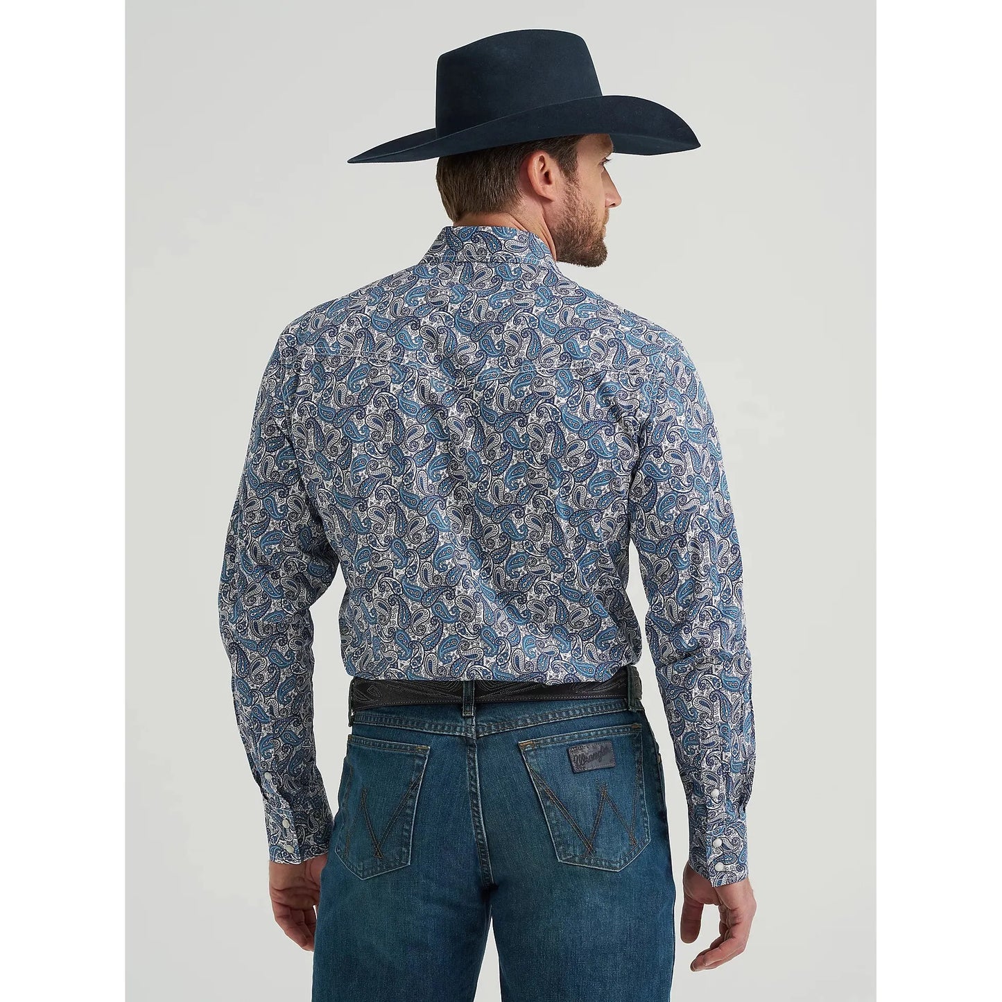 Wrangler Men's Competition Western Snap Long Sleeve Shirt - Blue Mix Paisley
