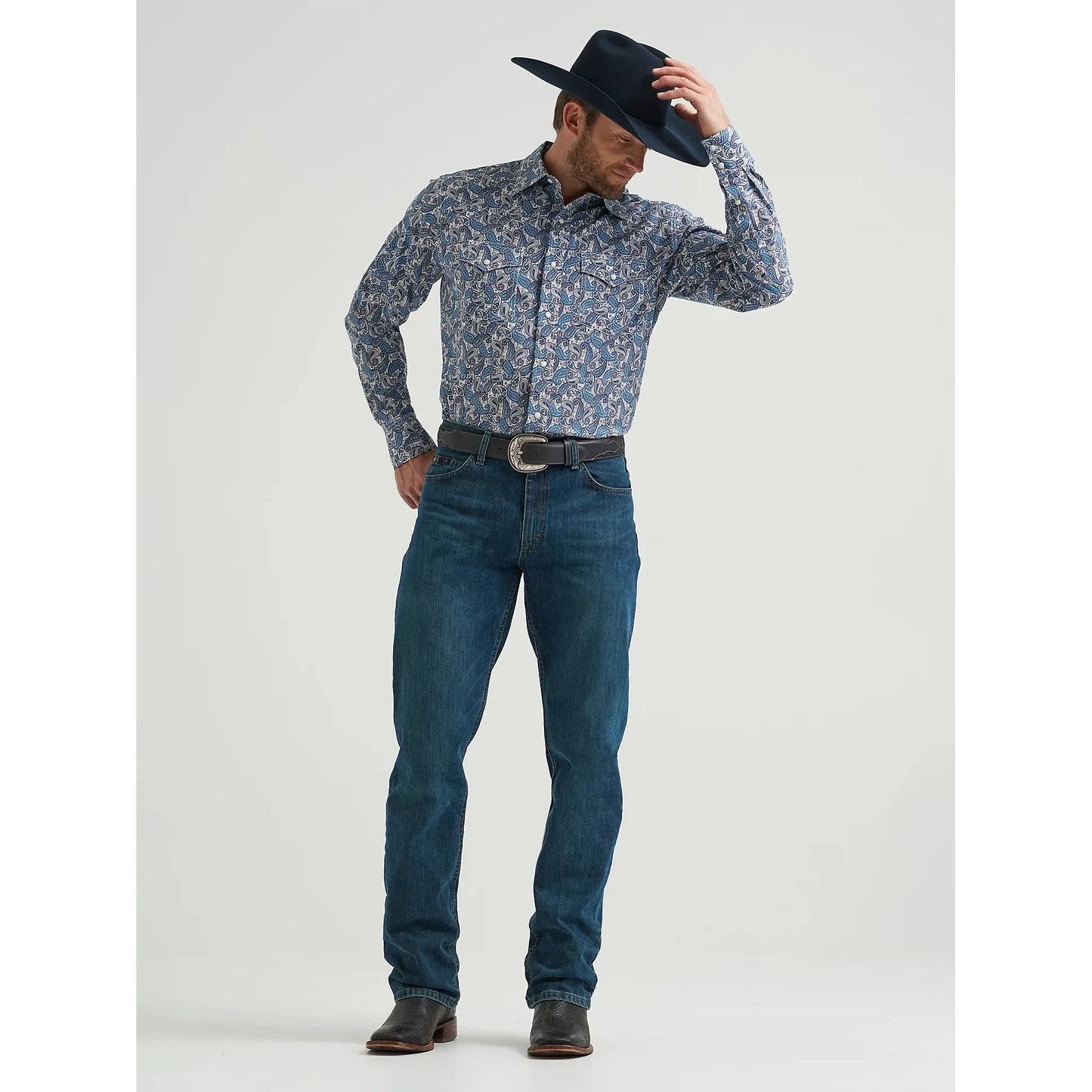 Wrangler Men's Competition Western Snap Long Sleeve Shirt - Blue Mix Paisley