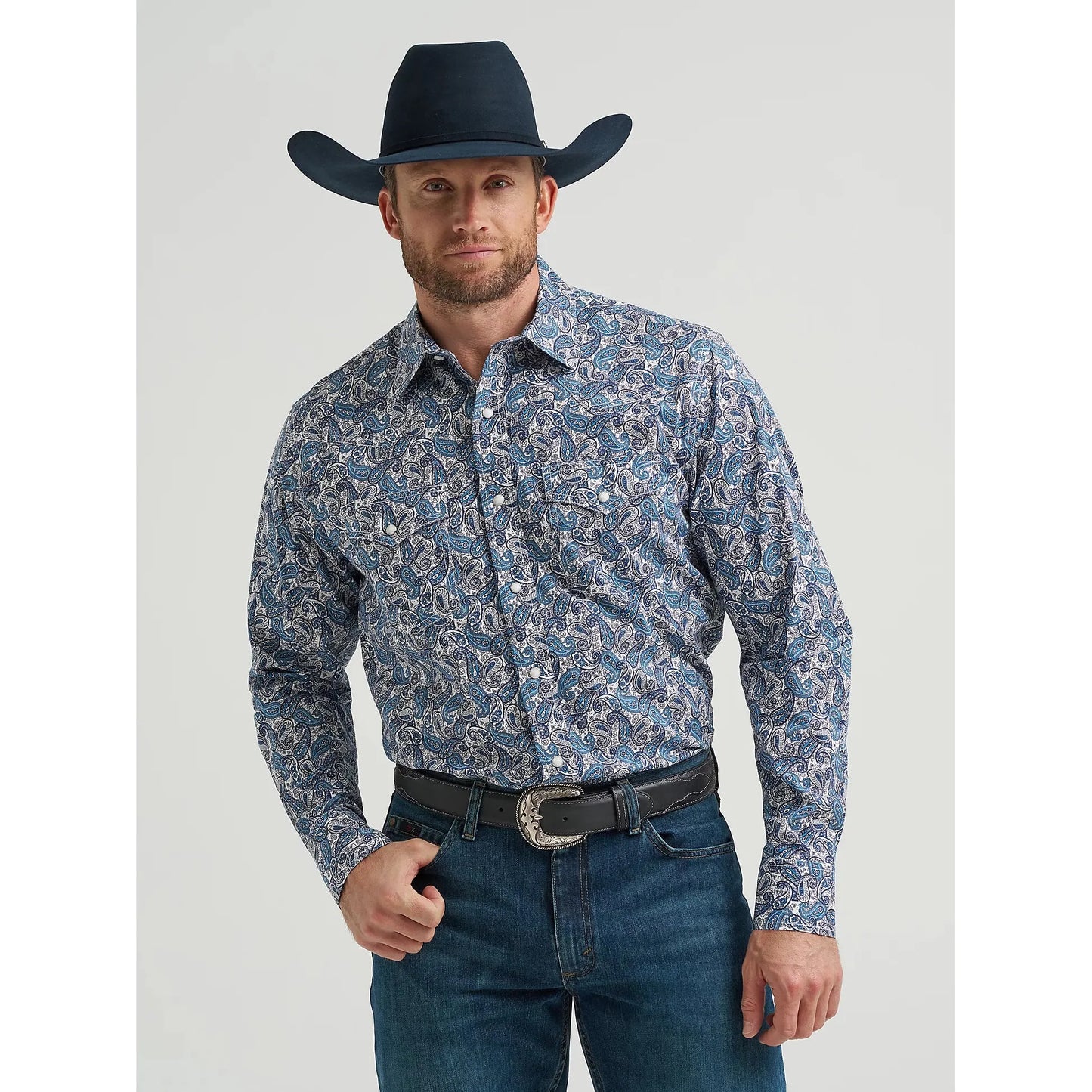 Wrangler Men's Competition Western Snap Long Sleeve Shirt - Blue Mix Paisley
