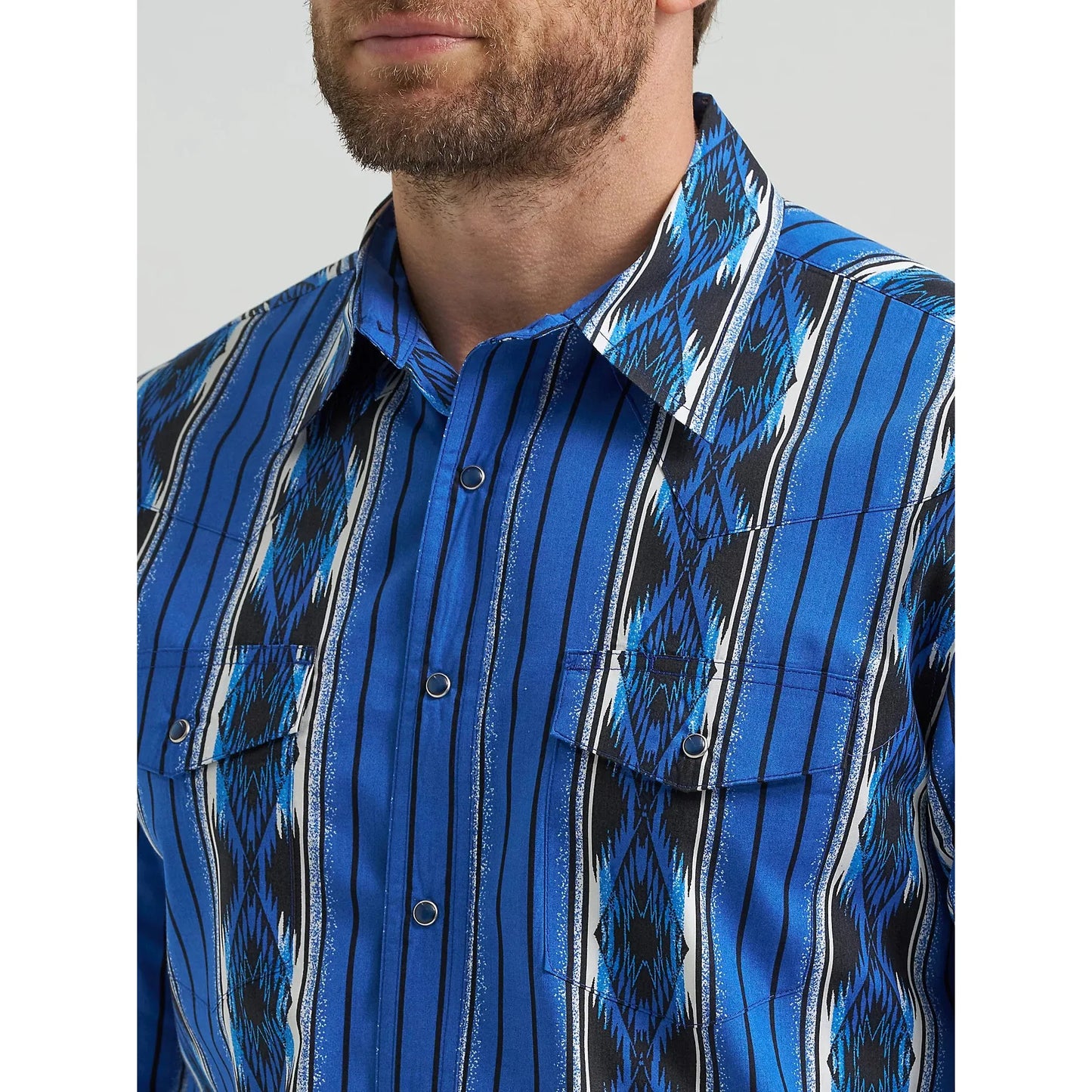 Wrangler Men's Checotah Western Snap Printed Long Sleeve Dress Shirt - Bold Blue