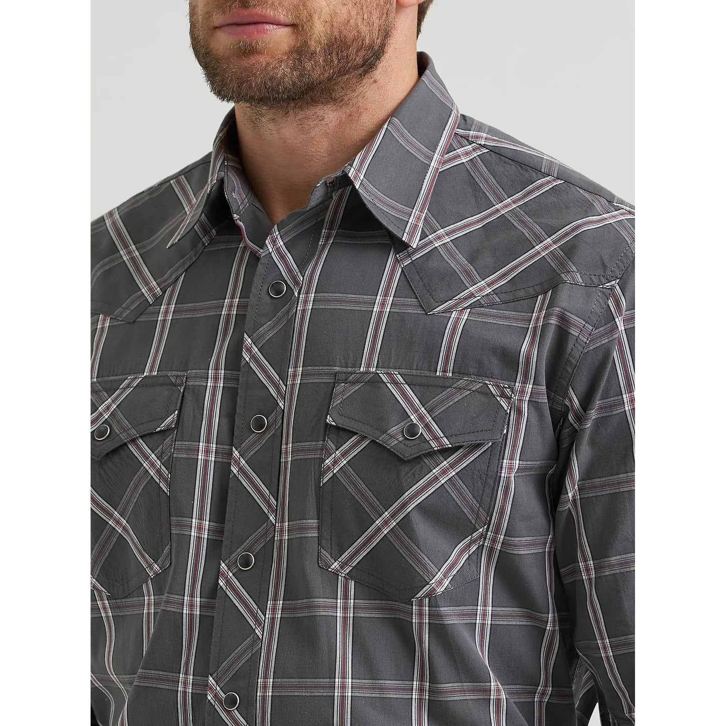 Wrangler Men's Competition Advanced Western Long Sleeve Shirt - Plaid Shadow