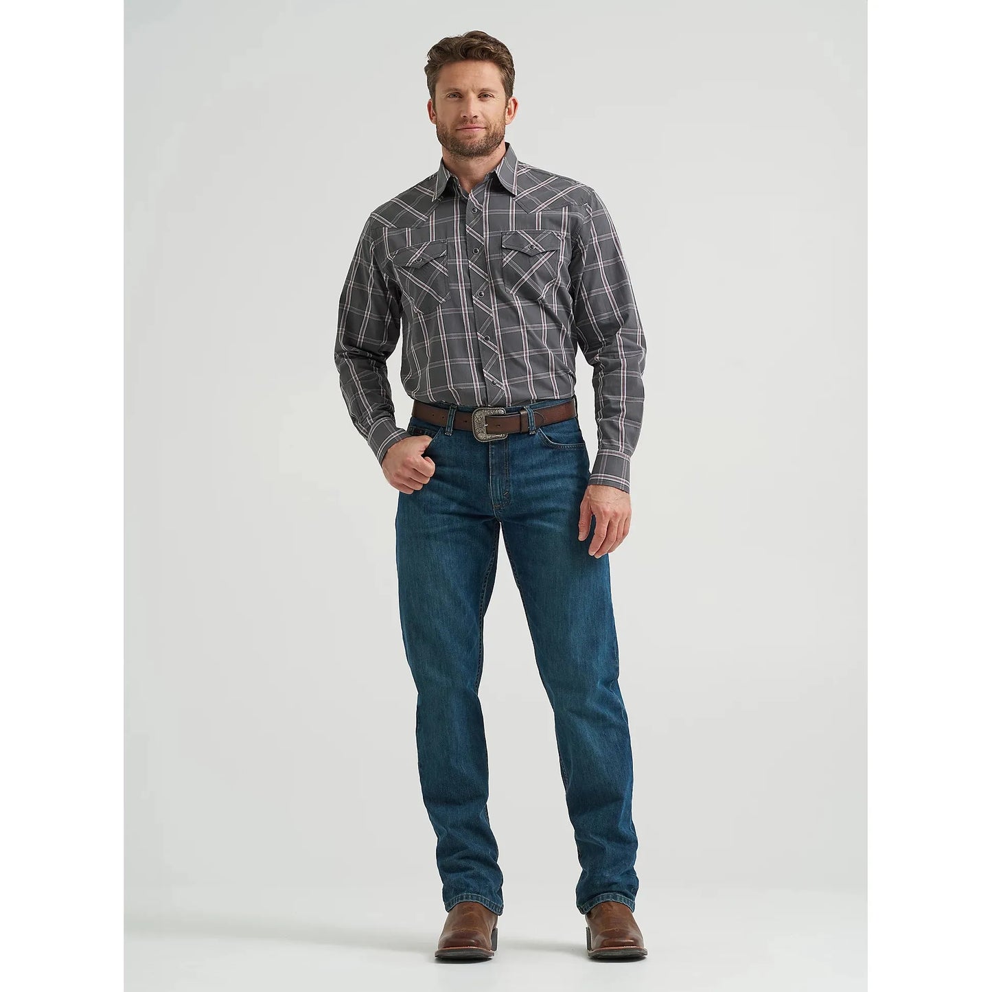 Wrangler Men's Competition Advanced Western Long Sleeve Shirt - Plaid Shadow