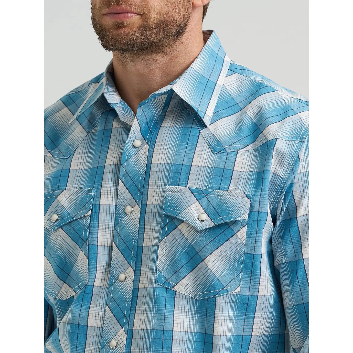 Wrangler Men's 20X Competition Advanced Western Long Sleeve Shirt - Sky Plaid