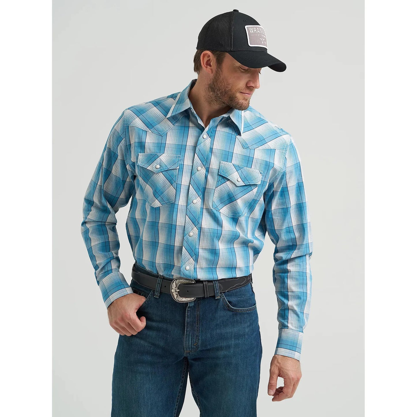 Wrangler Men's 20X Competition Advanced Western Long Sleeve Shirt - Sky Plaid