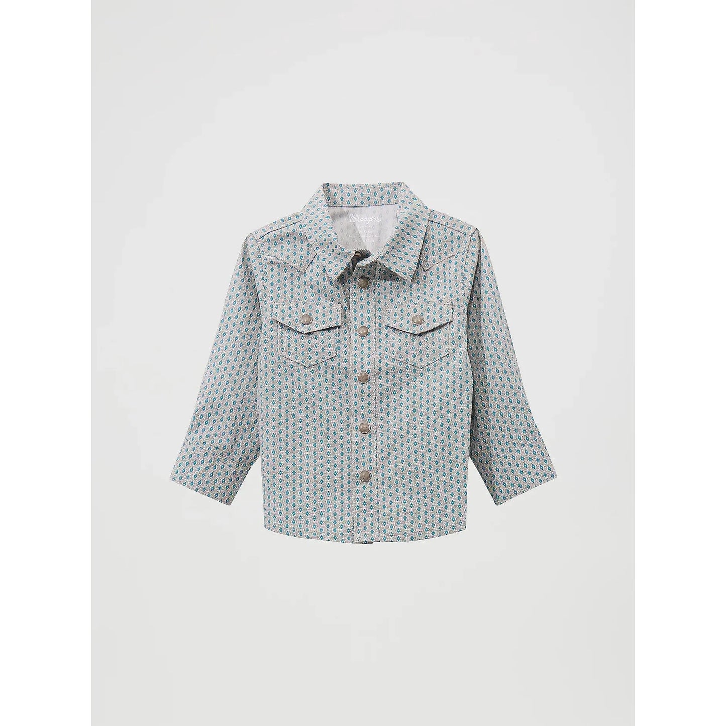 Wrangler Little Boys Long Sleeve Print Western Snap Shirt - Peacock