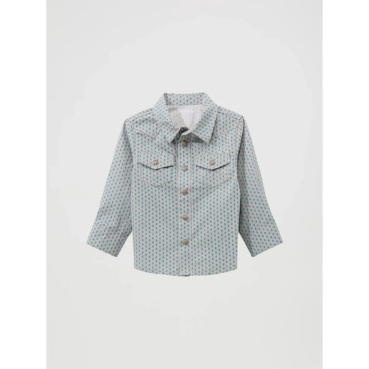 Wrangler Little Boys Long Sleeve Print Western Snap Shirt - Peacock
