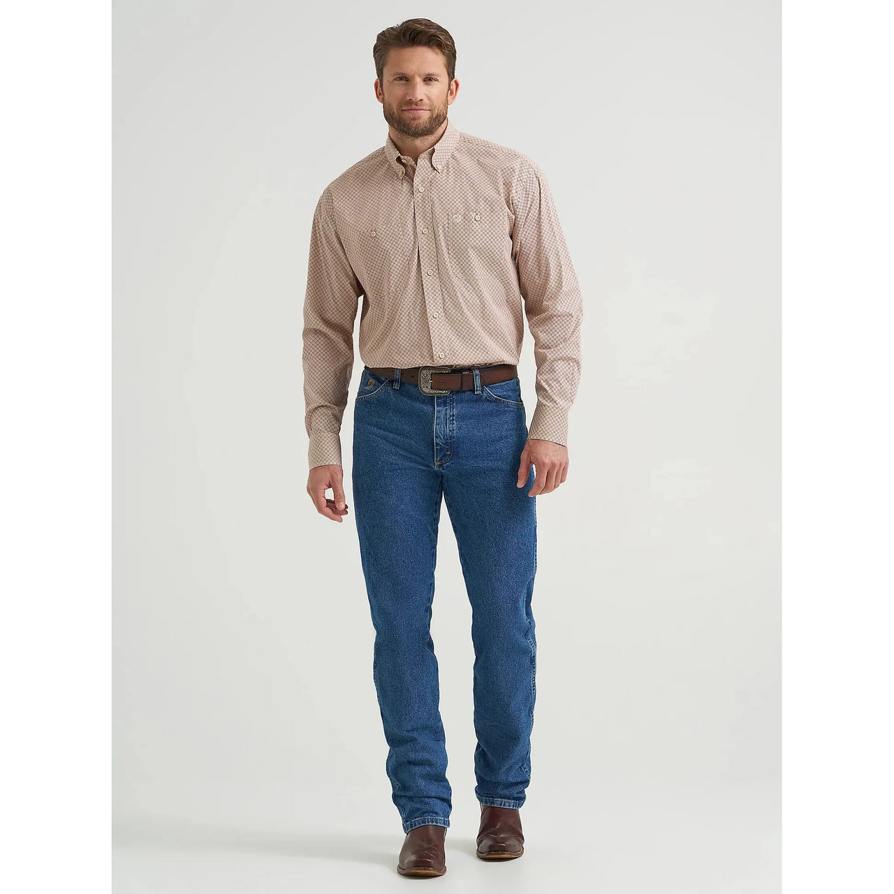 Wrangler Men's George Strait Long Sleeve Button Down Shirt - Purple Tan Mod