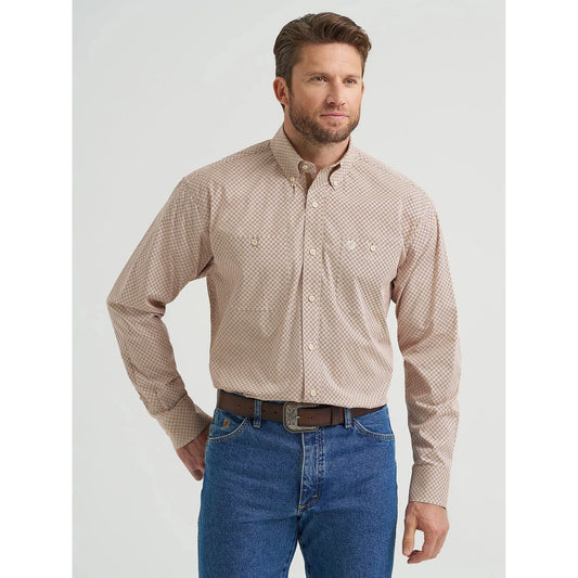 Wrangler Men's George Strait Long Sleeve Button Down Shirt - Purple Tan Mod