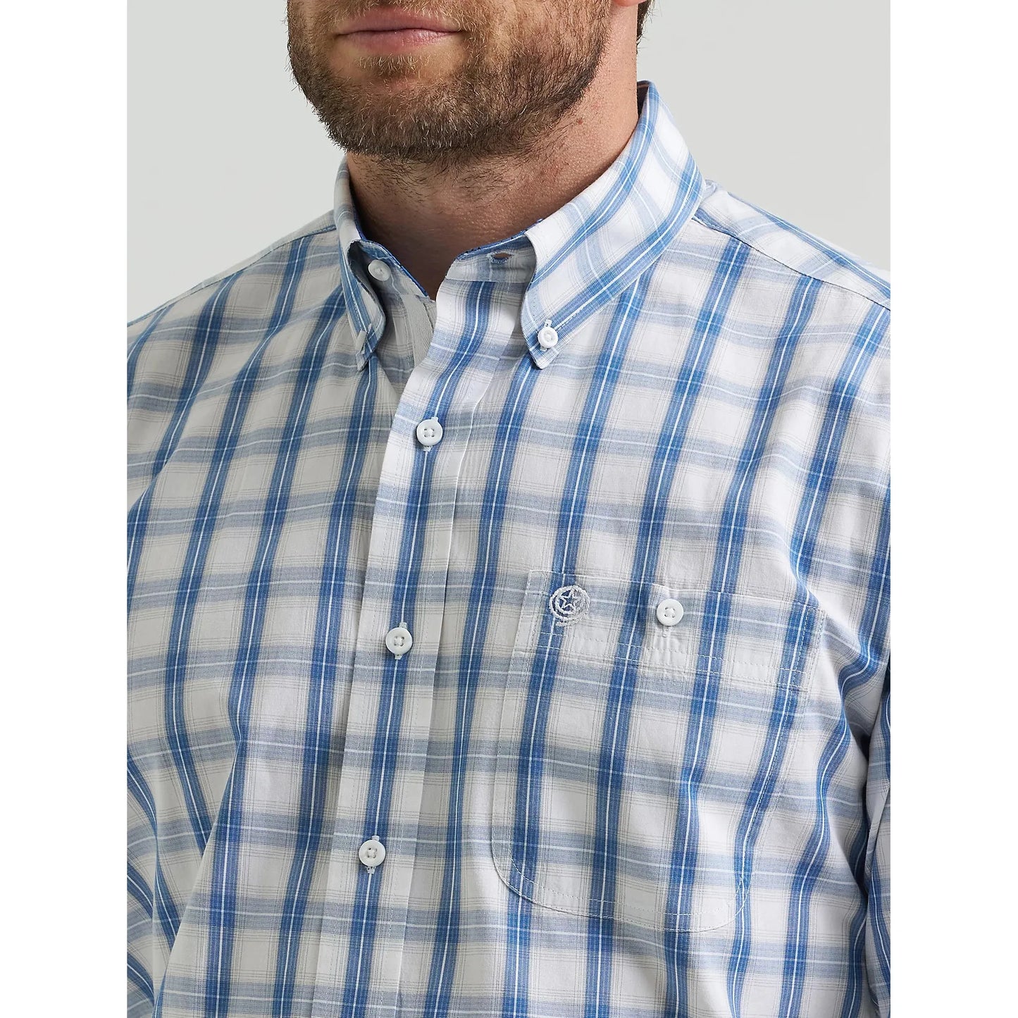 Wrangler Men's George Strait Long Sleeve Button Down Shirt - Navy Blue Plaid