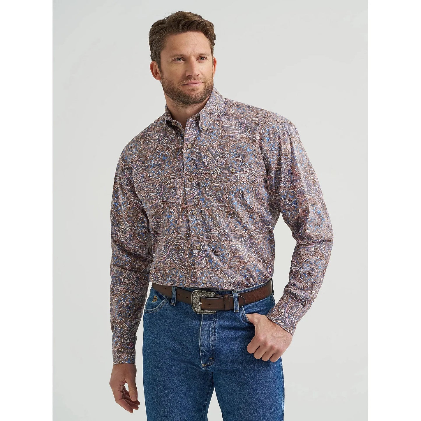 Wrangler Men's George Strait Long Sleeve Button Down Shirt - Mauve Paisley