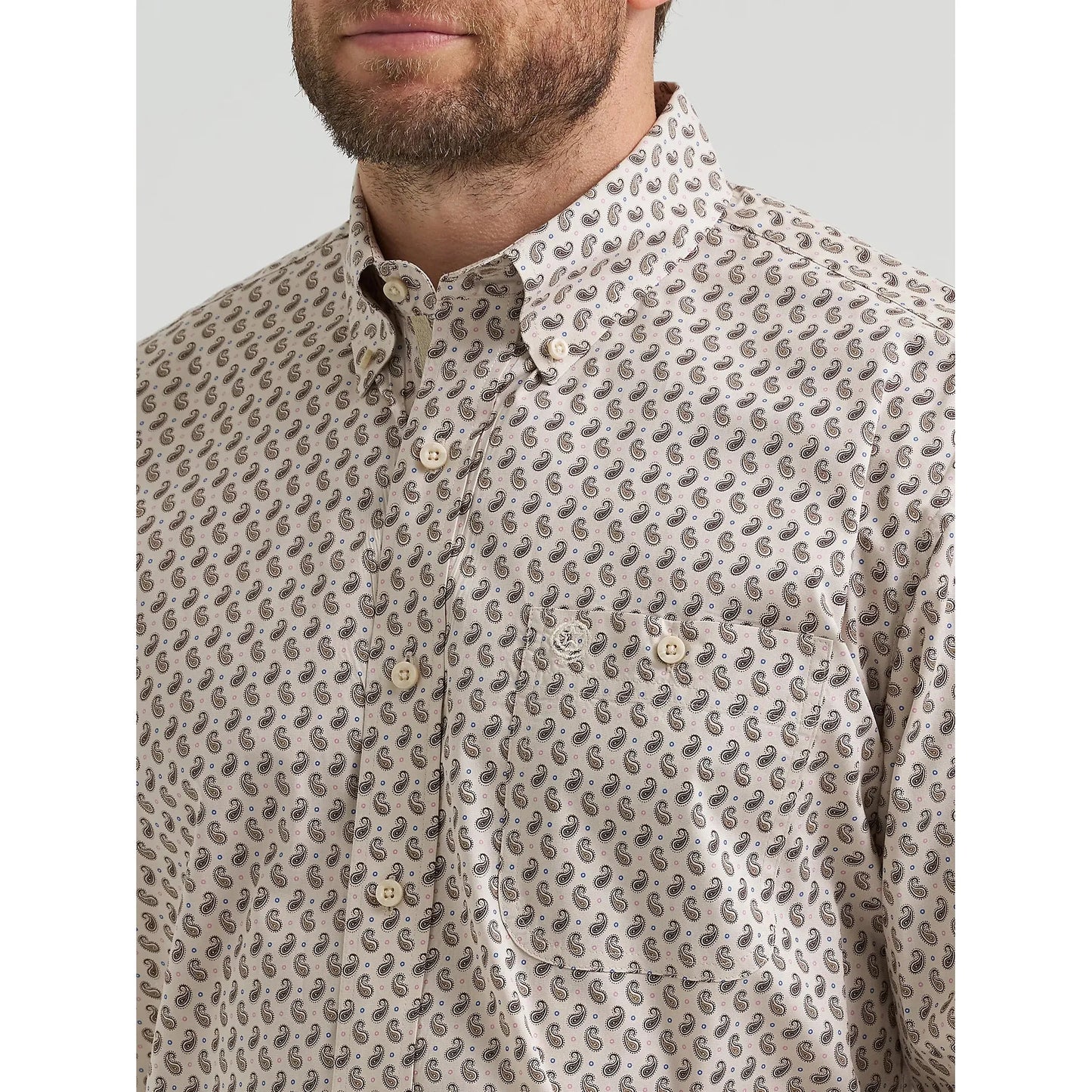 Wrangler Men's George Strait Long Sleeve Button Down Shirt - Pale Stone Paisley