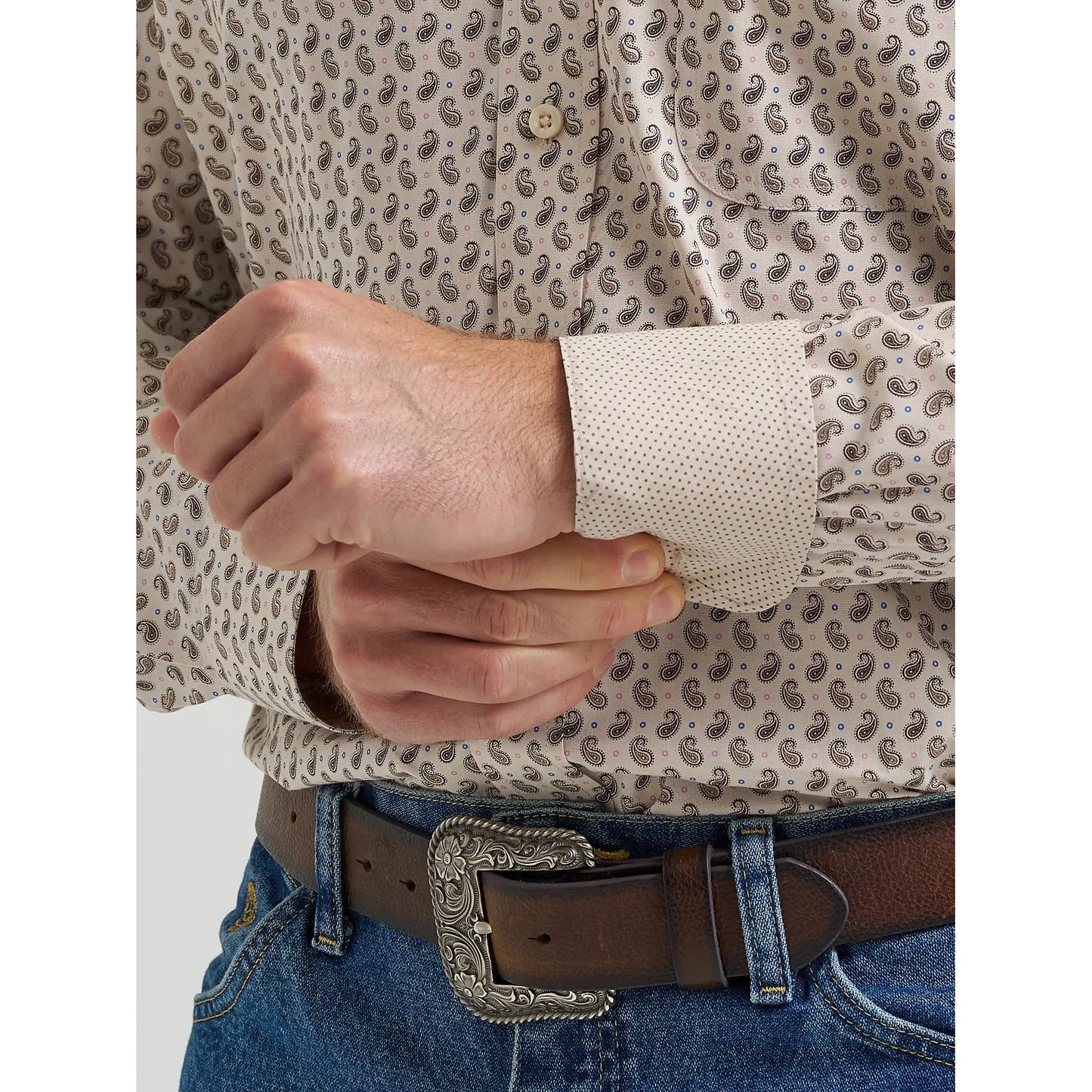 Wrangler Men's George Strait Long Sleeve Button Down Shirt - Pale Stone Paisley