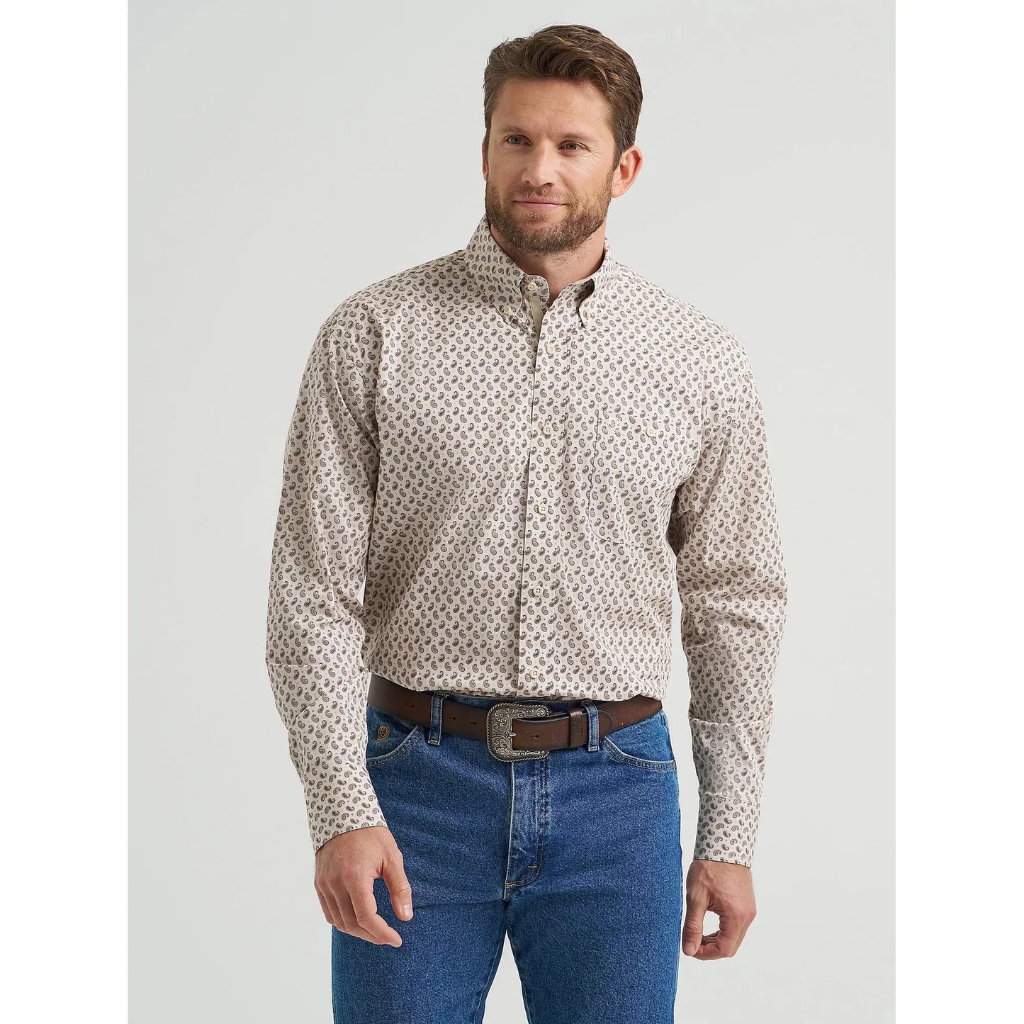 Wrangler Men's George Strait Long Sleeve Button Down Shirt - Pale Stone Paisley