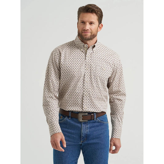 Wrangler Men's George Strait Long Sleeve Button Down Shirt - Pale Stone Paisley