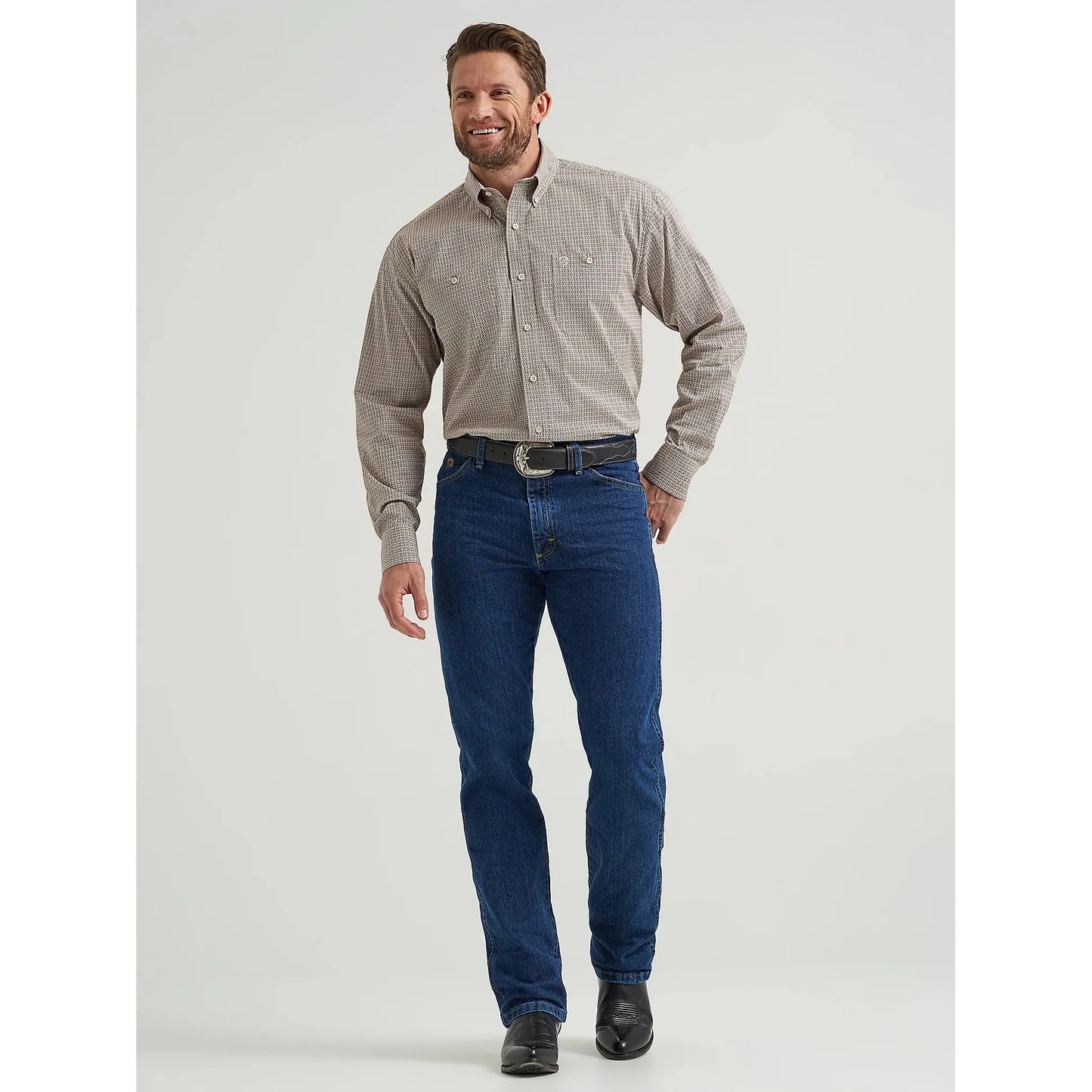 Wrangler Men's George Strait Long Sleeve Button Down Two Pocket Shirt - Nouveau Brown