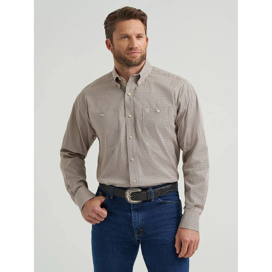 Wrangler Men's George Strait Long Sleeve Button Down Two Pocket Shirt - Nouveau Brown