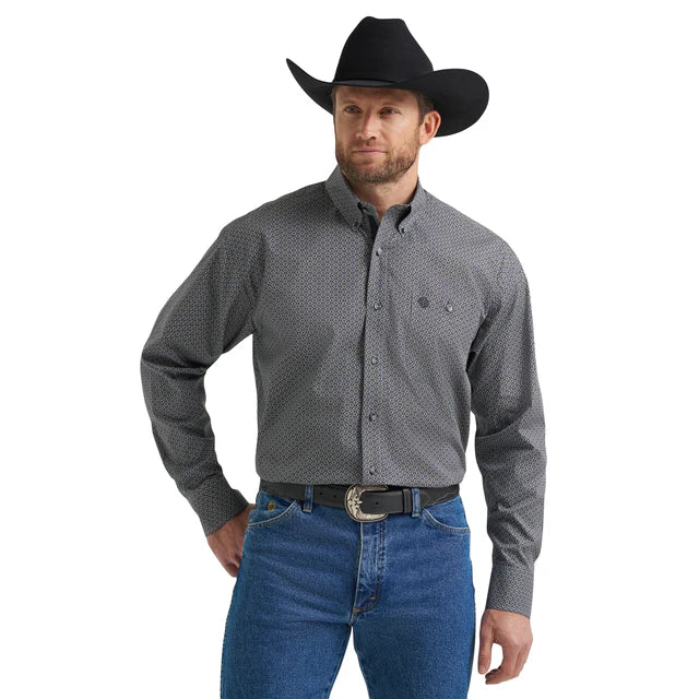 Wrangler Men's Western George Strait Long Sleeve Western Shirt - Grey
