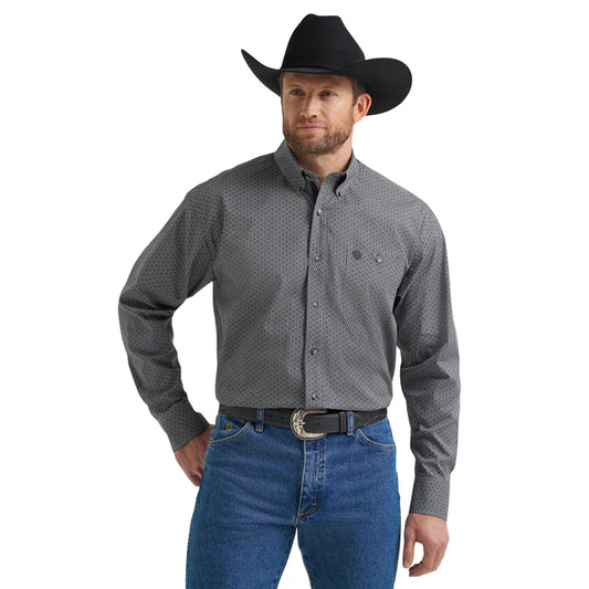 Wrangler Men's Western George Strait Long Sleeve Western Shirt - Grey