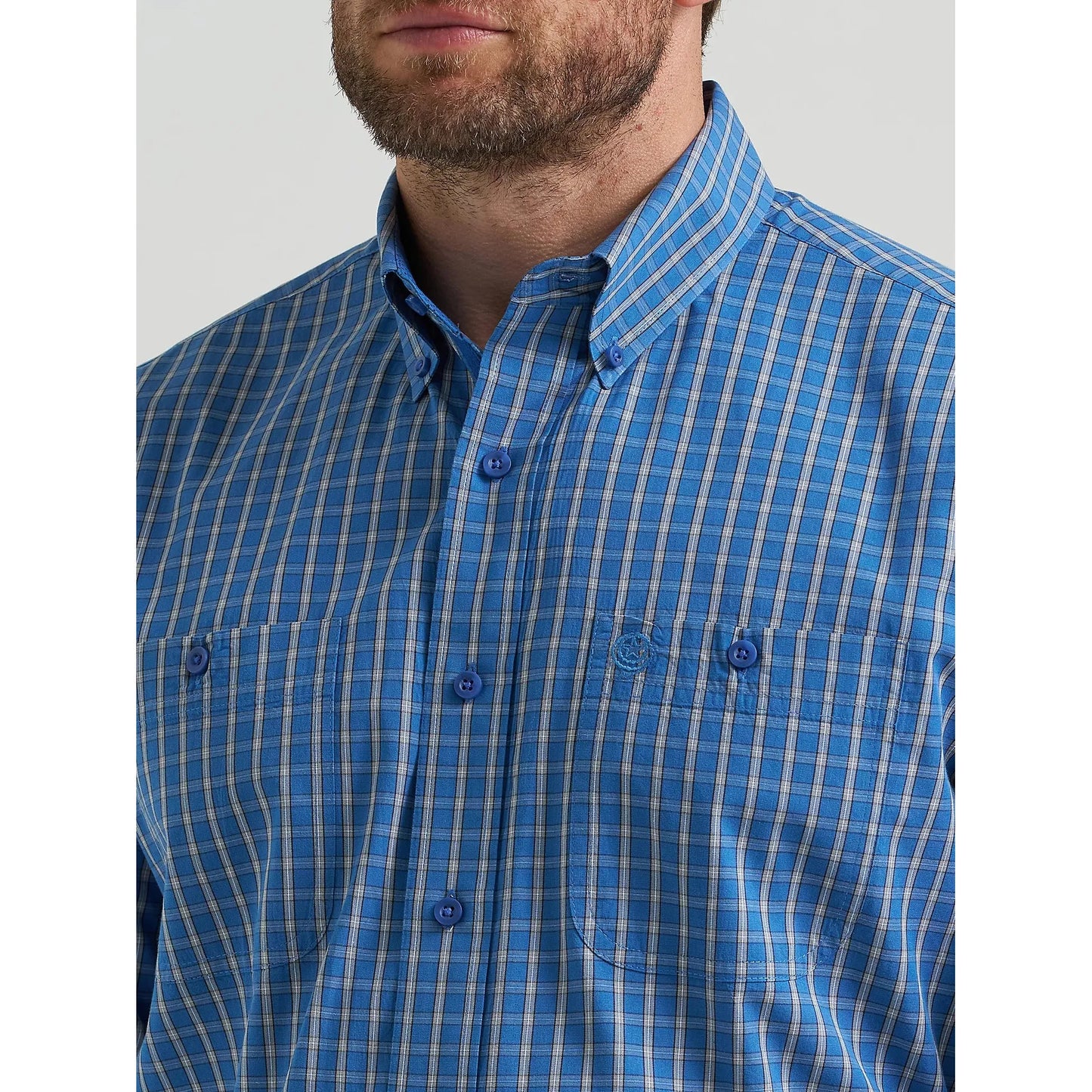 Wrangler Men's George Strait Long Sleeve Button Down Shirt - Cerulean Plaid
