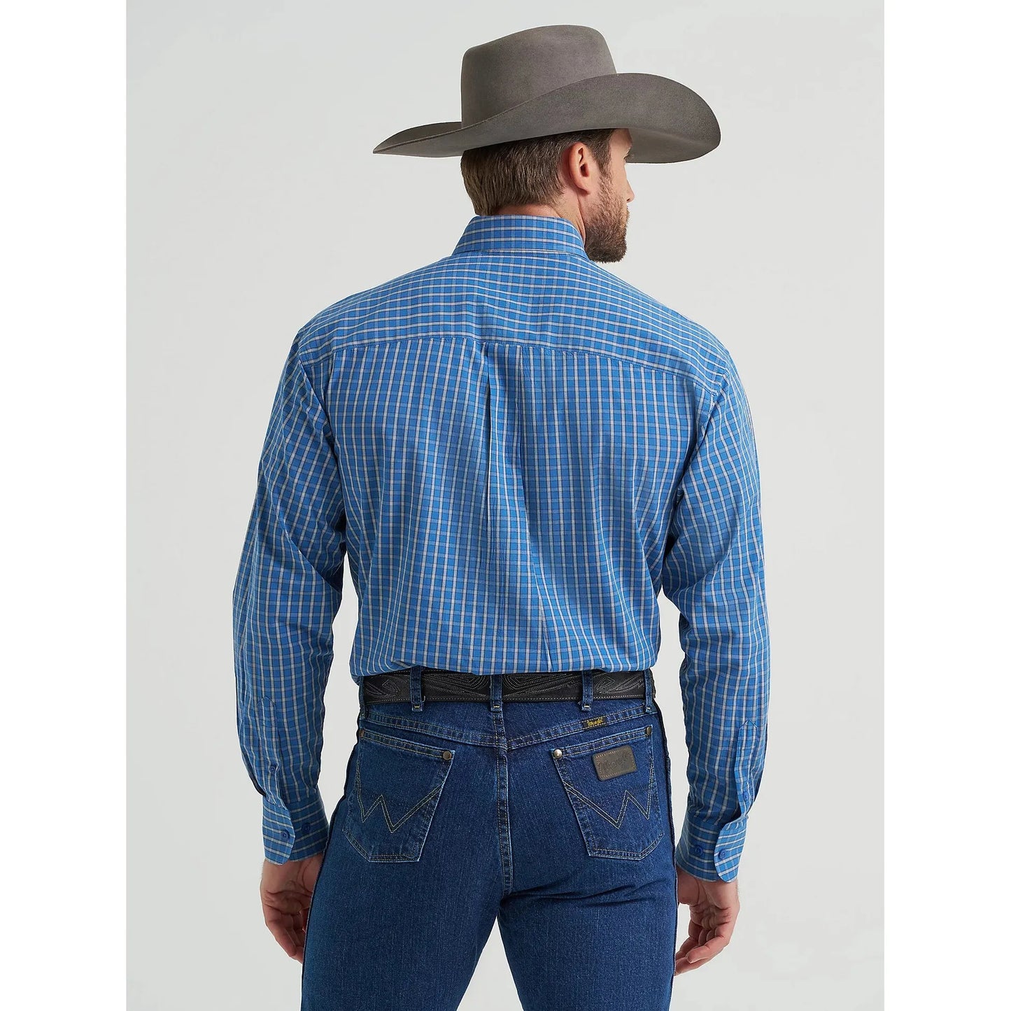 Wrangler Men's George Strait Long Sleeve Button Down Shirt - Cerulean Plaid