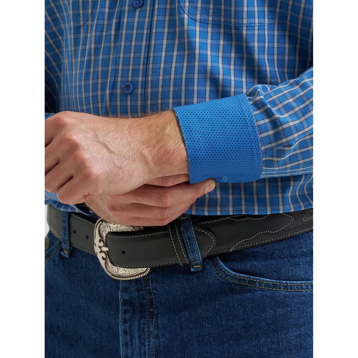 Wrangler Men's George Strait Long Sleeve Button Down Shirt - Cerulean Plaid