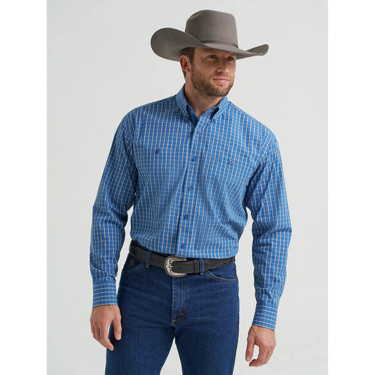 Wrangler Men's George Strait Long Sleeve Button Down Shirt - Cerulean Plaid
