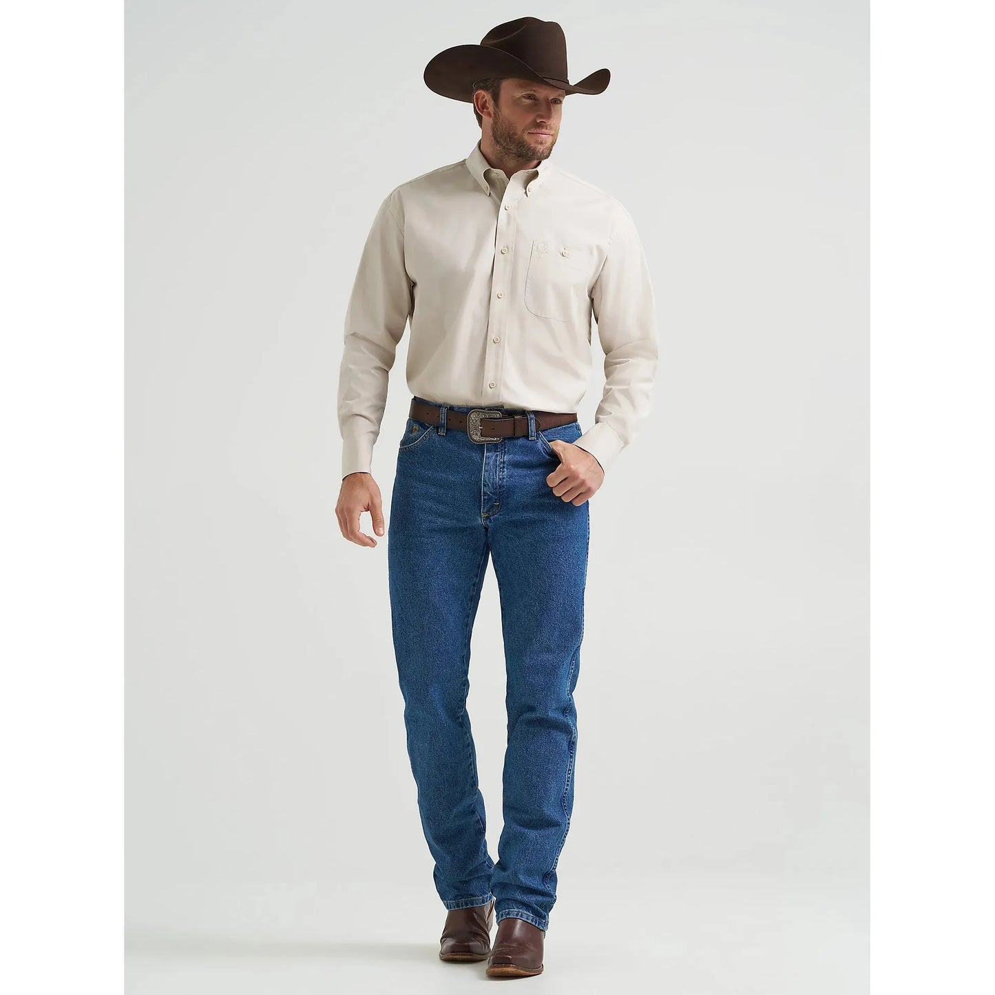 Wrangler Men's George Strait Long Sleeve One Pocket Button Down Shirt - Pale Stone