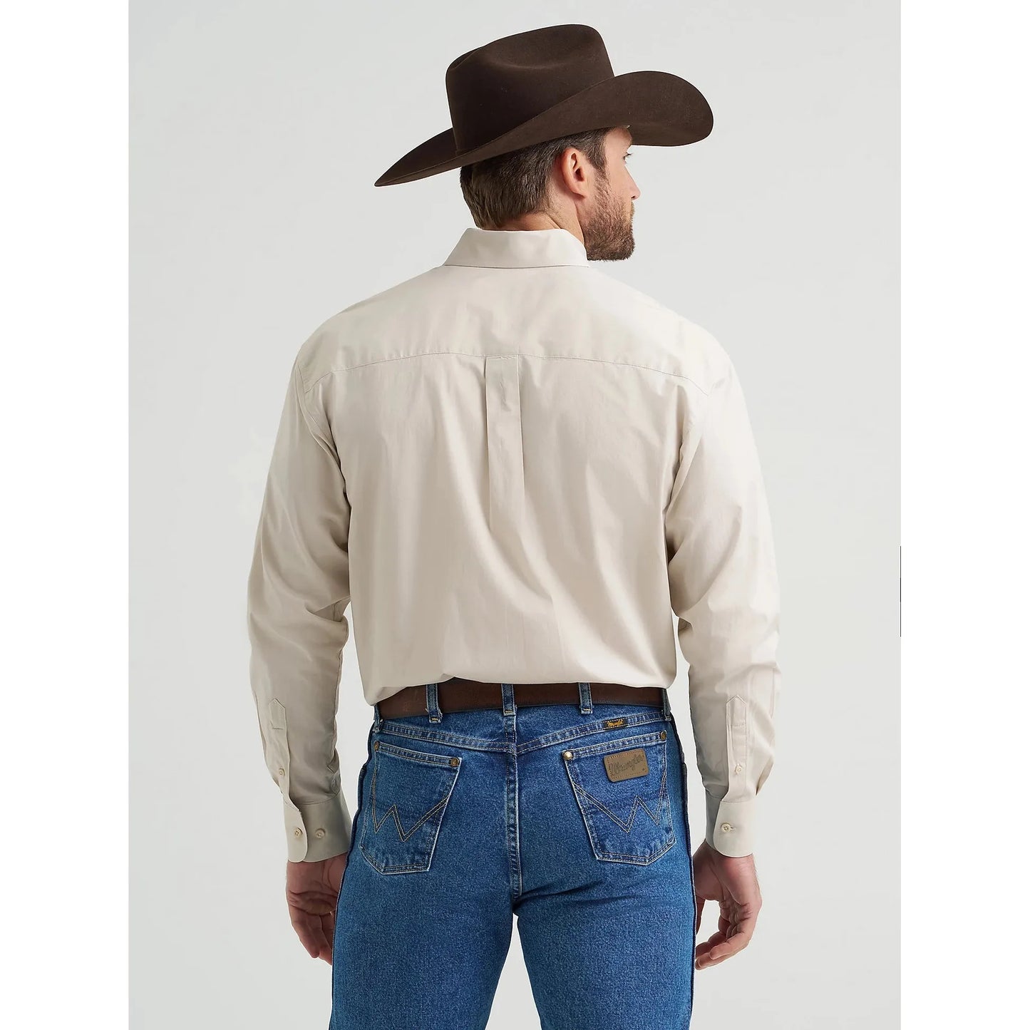 Wrangler Men's George Strait Long Sleeve One Pocket Button Down Shirt - Pale Stone