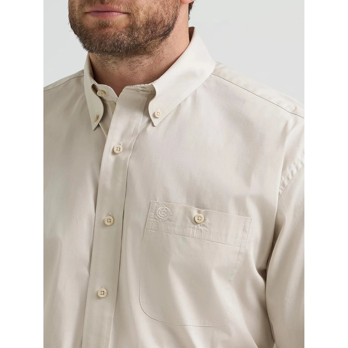 Wrangler Men's George Strait Long Sleeve One Pocket Button Down Shirt - Pale Stone