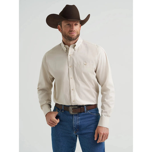 Wrangler Men's George Strait Long Sleeve One Pocket Button Down Shirt - Pale Stone