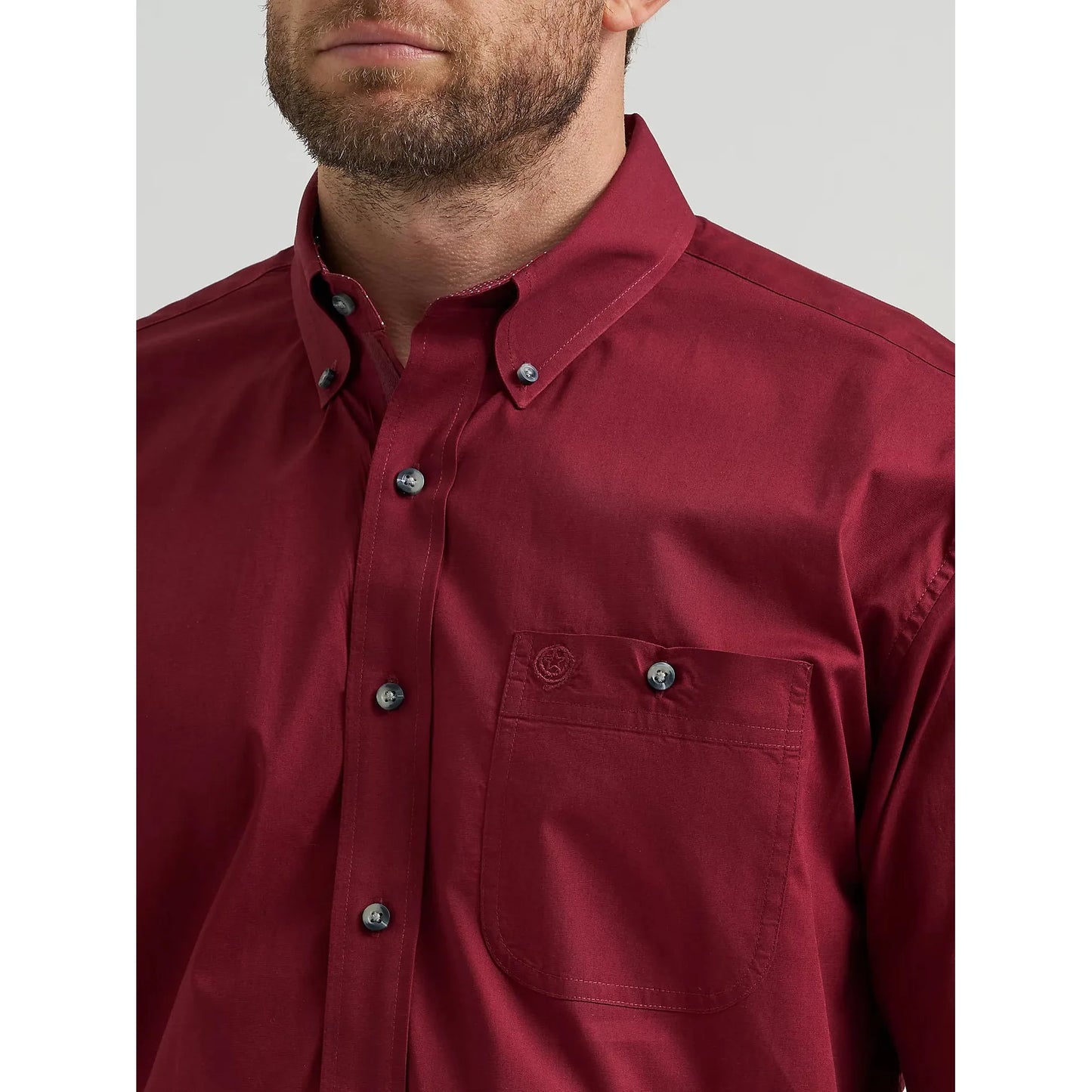 Wrangler Men's George Strait Long Sleeve Solid Button Down Shirt - Burgundy Wine