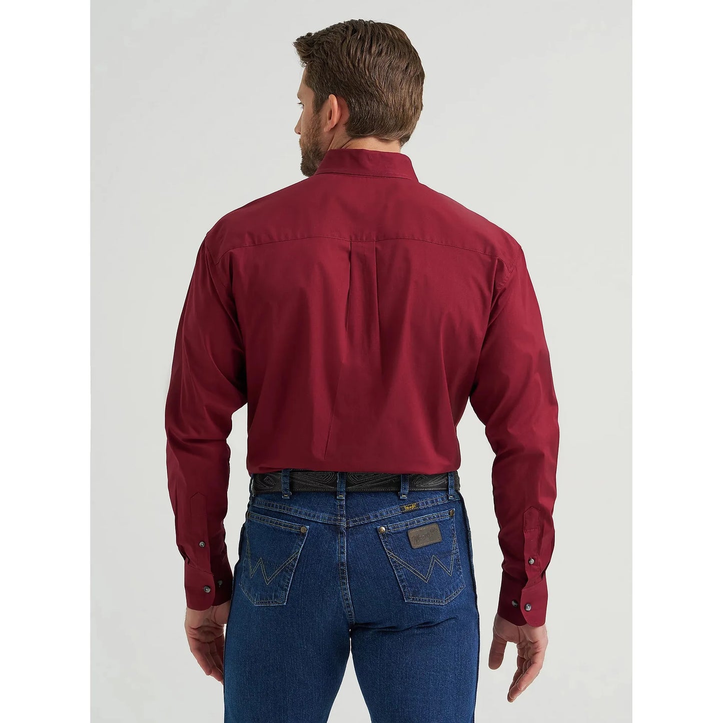 Wrangler Men's George Strait Long Sleeve Solid Button Down Shirt - Burgundy Wine