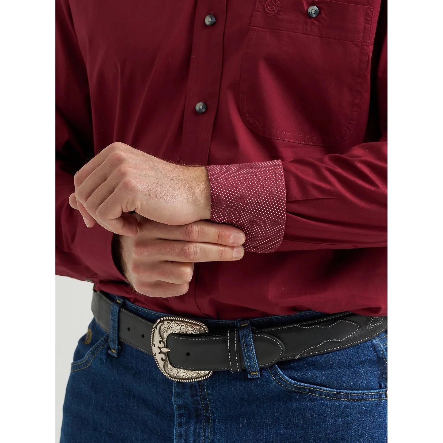 Wrangler Men's George Strait Long Sleeve Solid Button Down Shirt - Burgundy Wine