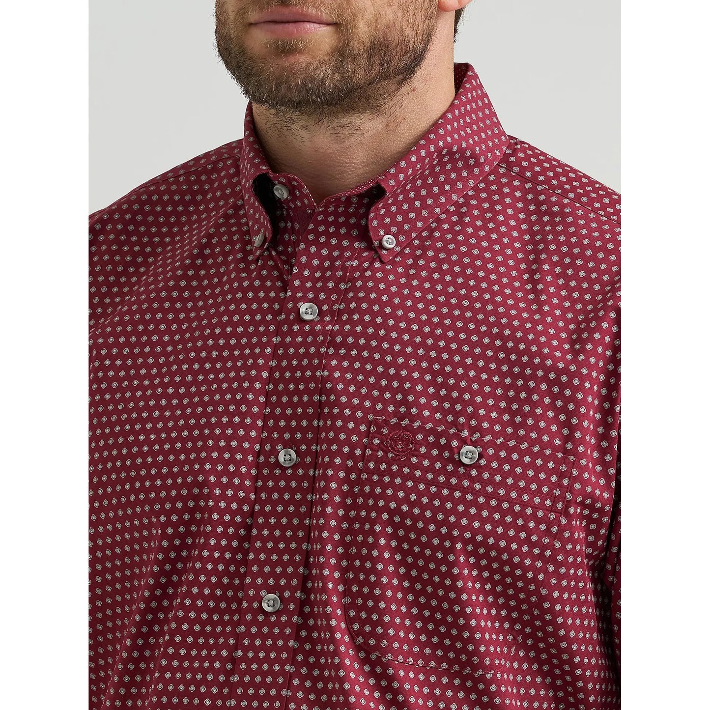 Wrangler Men's George Strait Long Sleeve One Pocket Button Down Shirt - Burgundy Dot