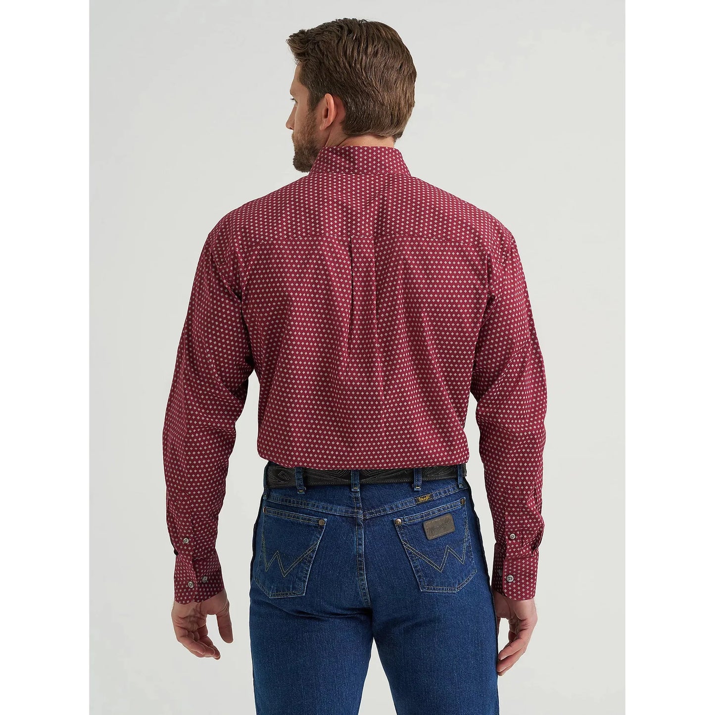 Wrangler Men's George Strait Long Sleeve One Pocket Button Down Shirt - Burgundy Dot