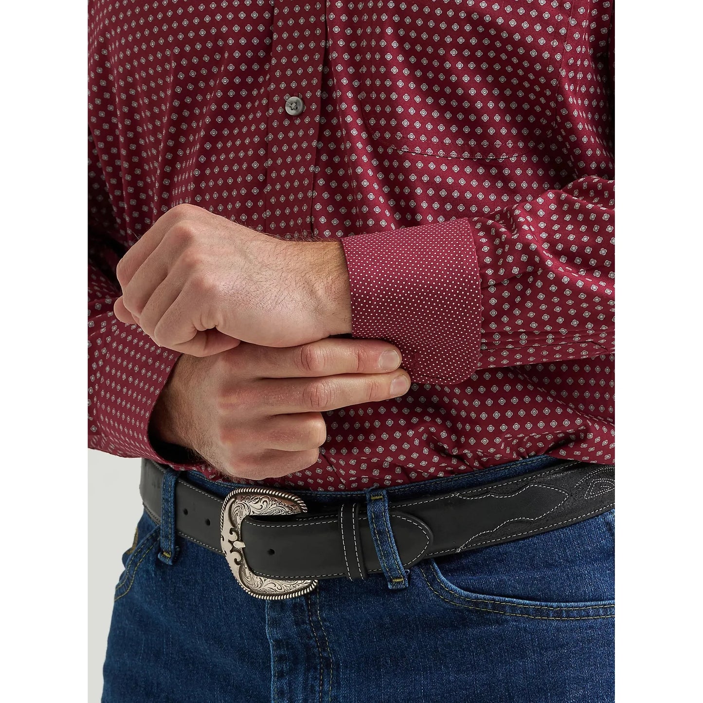 Wrangler Men's George Strait Long Sleeve One Pocket Button Down Shirt - Burgundy Dot