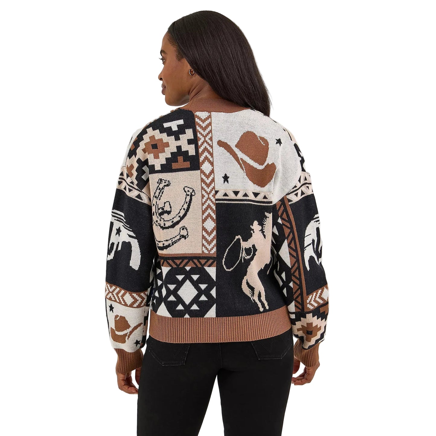 Wrangler Women's Western Cropped Cardigan Sweater - Brown