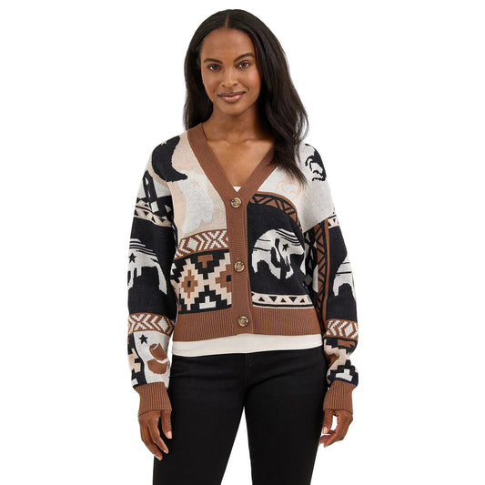 Wrangler Women's Western Cropped Cardigan Sweater - Brown