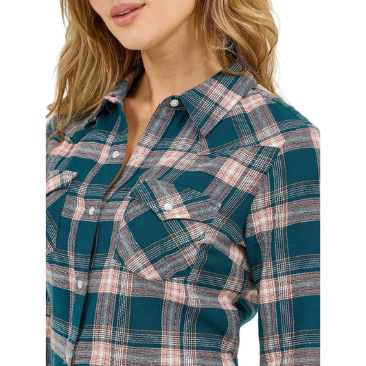 Wrangler Women's Essential Flannel Plaid Western Long Sleeve Shirt - Pine Forest