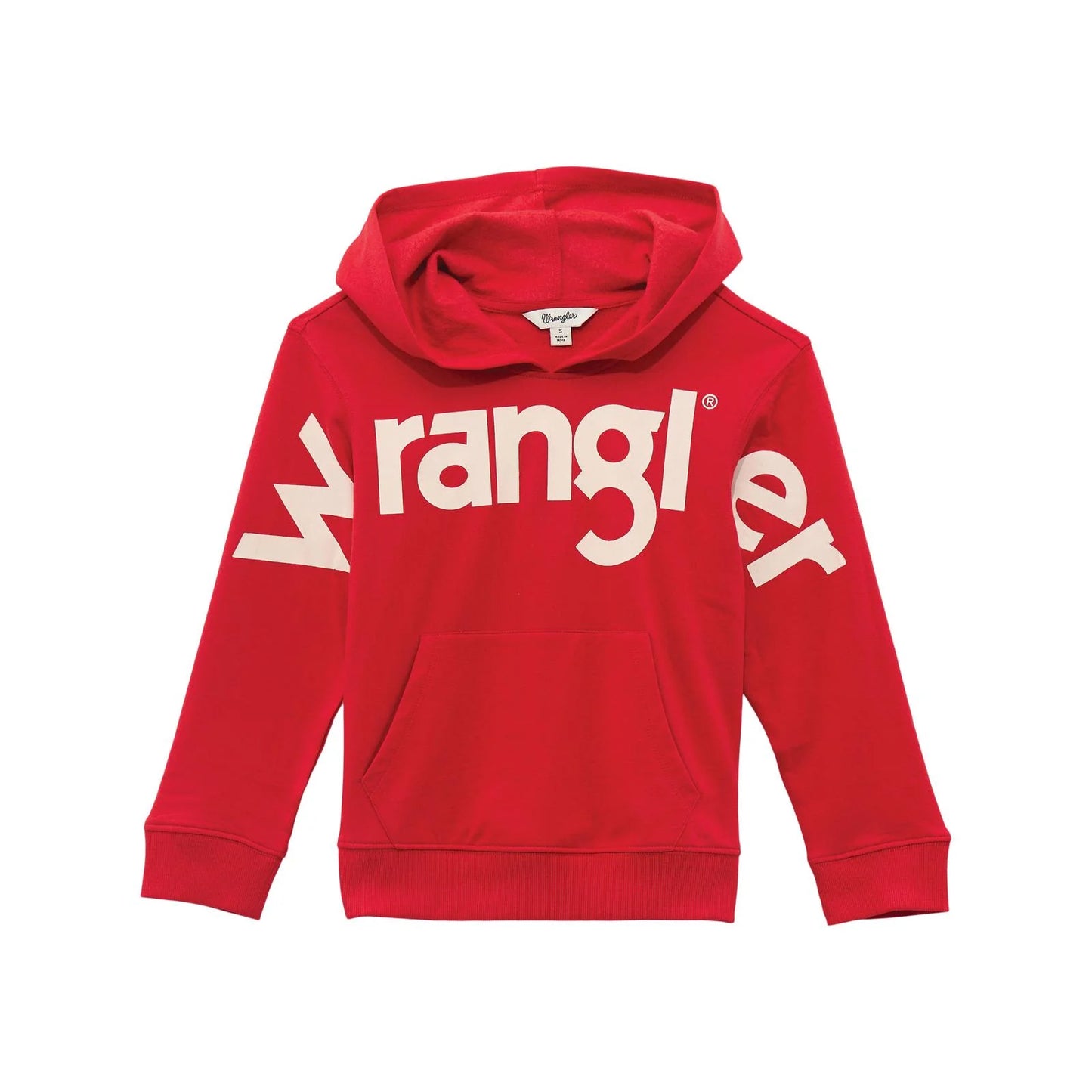 Wrangler Girl's Long Sleeve Logo Pullover Hoodie- Red