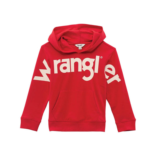 Wrangler Girl's Long Sleeve Logo Pullover Hoodie- Red